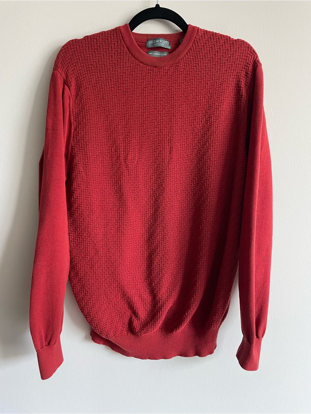 Lyle & Scott Scotland 100% cotton burnt orange brick textured woven sweater M